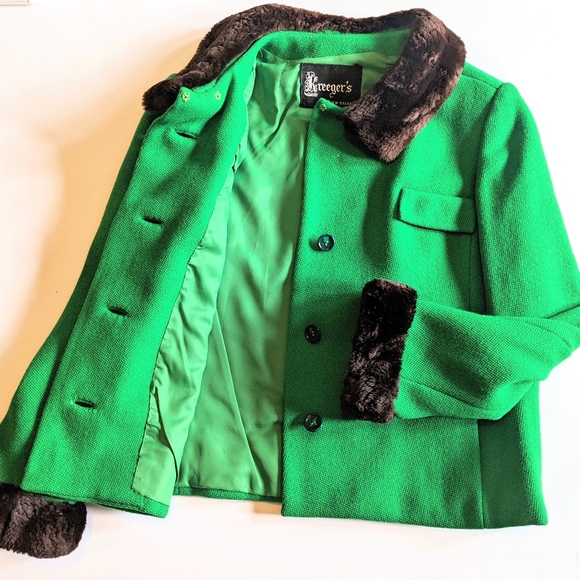 Vintage Bright Kelly Green Cropped Wool Coat - Kreeger's medium m 6 8 wool knit - Picture 4 of 13